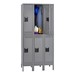 Three-Wide Double-Tier School Locker w/ Legs - Shown in medium gray