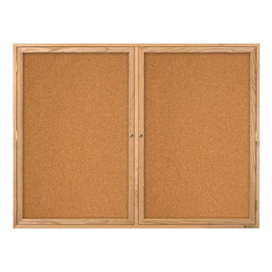 Indoor Enclosed Bulletin Board w/ Two Doors & Solid Oak Frame