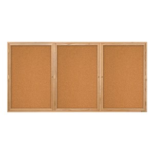 Enclosed Bulletin Board w/ Three Doors & Solid Oak Frame - Indoor Use