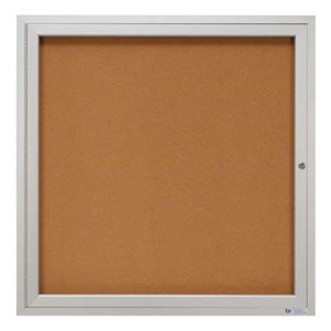 Indoor Enclosed Bulletin Board w/ One Door & Satin Aluminum Frame