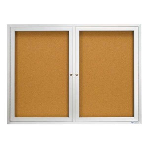Indoor Enclosed Bulletin Board w/ Two Doors & Solid Oak Frame