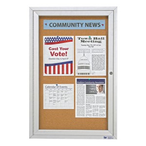 Enclosed Bulletin Board w/ One Door & Satin Aluminum Frame