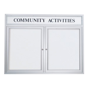 Outdoor Enclosed Dry Erase Board w/ Two Doors & Header