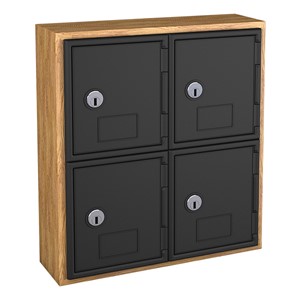 Cell Phone Lockers w/ Wood Frame - Eight Lockers w/ Keyed Lock (Light Oak)