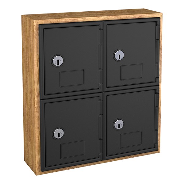 Cell Phone Lockers w/ Wood Frame - Eight Lockers w/ Keyed Lock (Light Oak)