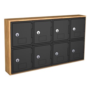 Cell Phone Lockers w/ Wood Frame - Eight Lockers w/ Keyed Lock (Light Oak)