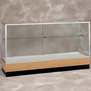 Merchandiser 2010 Series Counter-Height Display Case - 48" W model shown w/ satin aluminum frame & light oak base