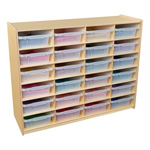 Five-Inch Letter Tray Mobile Storage Unit - 24 Cubbies w/ Clear Trays