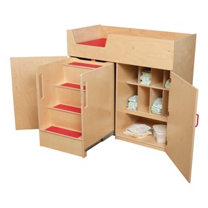 Colorful Infant Changing Table w/ Safety Steps - Shown in natural