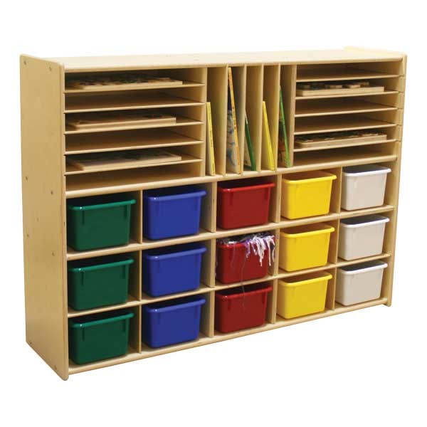 15-Tray Multi-Use Wooden Storage Unit w/ Colorful Trays - Accessories not included