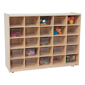 25-Tray Colorful Mobile Storage Unit w/ Clear Trays - Natural - Accessories not included