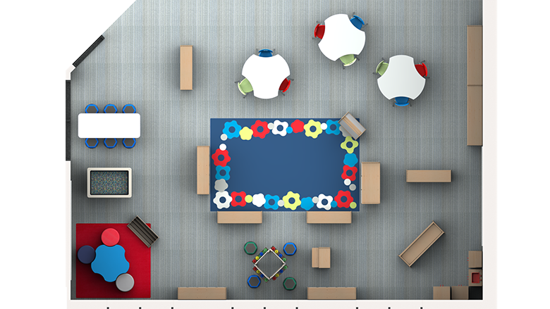 Spoke Program Tables Preschool Hub & Spoke Classroom with Cog Tables | School Outfitters