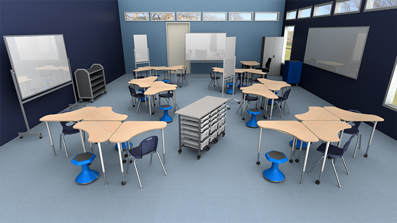Elementary Collaborative Classroom with Boomerang Desks | School Outfitters