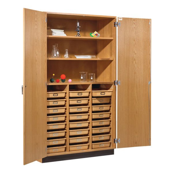 Tote Tray & Shelving Storage Cabinet - Oak