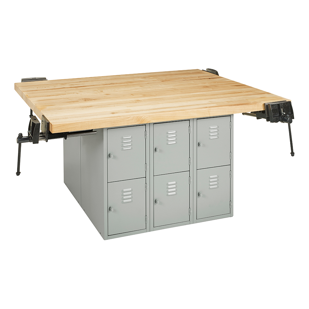 FourStation Workbench w/ 12 Lockers at School Outfitters