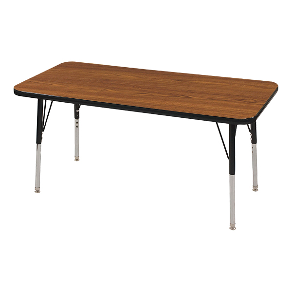 Rectangle Color-Banded Adjustable-Height Activity Table (48" W x 24" D) - Teak top w/ black edge