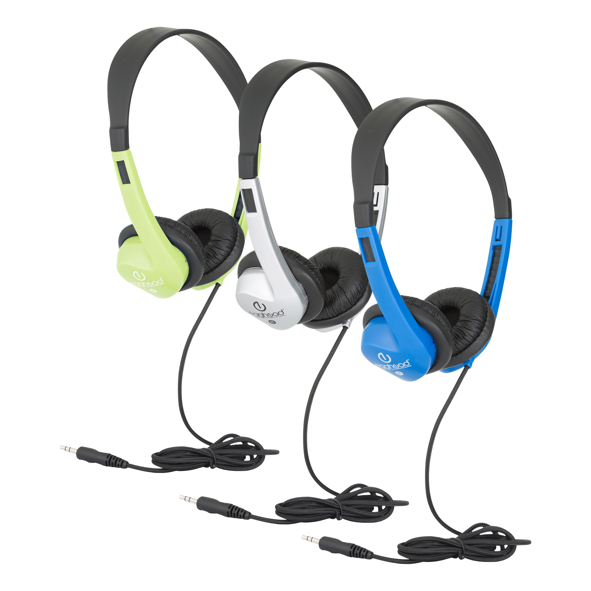 Stereo School Headphones w/ Leatherette Ear Cushion & Tangle-Free Cord