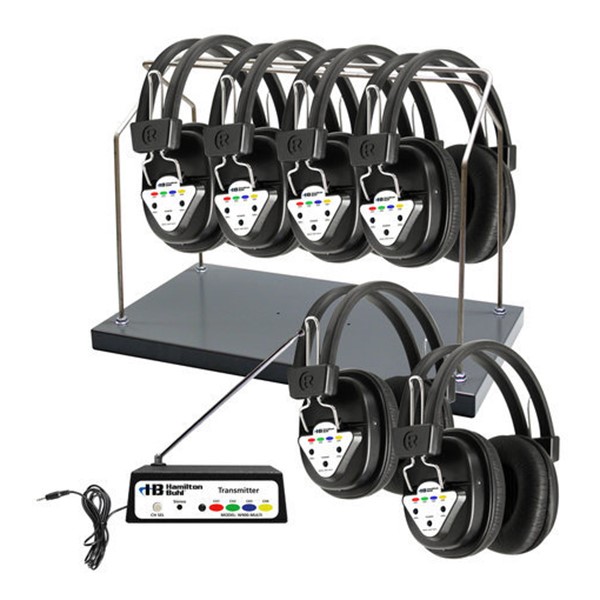Multi-Channel Wireless Headphone Package - Six Headphones<br>Shown w/ optional storage rack