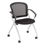 Nesting Chair w/ Black Mesh Seat & Back, Silver Frame