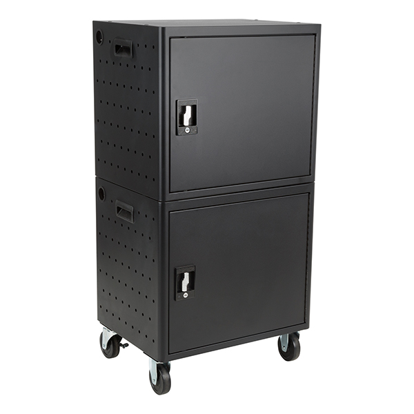 Shapes Series 12-Device Wall Mount Charging Cabinet - Set of Two Cabinets & Stacking Mobility Kit (Light Gray)