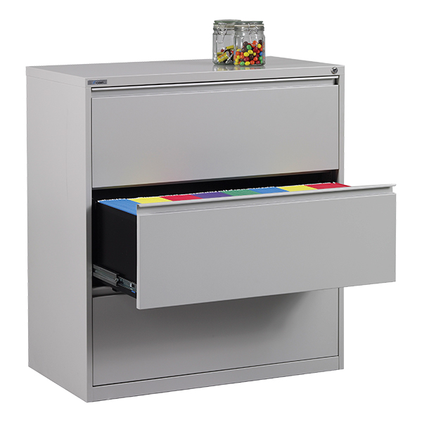 Lateral File Cabinet w/ Three Drawers (36" W) - Light Gray