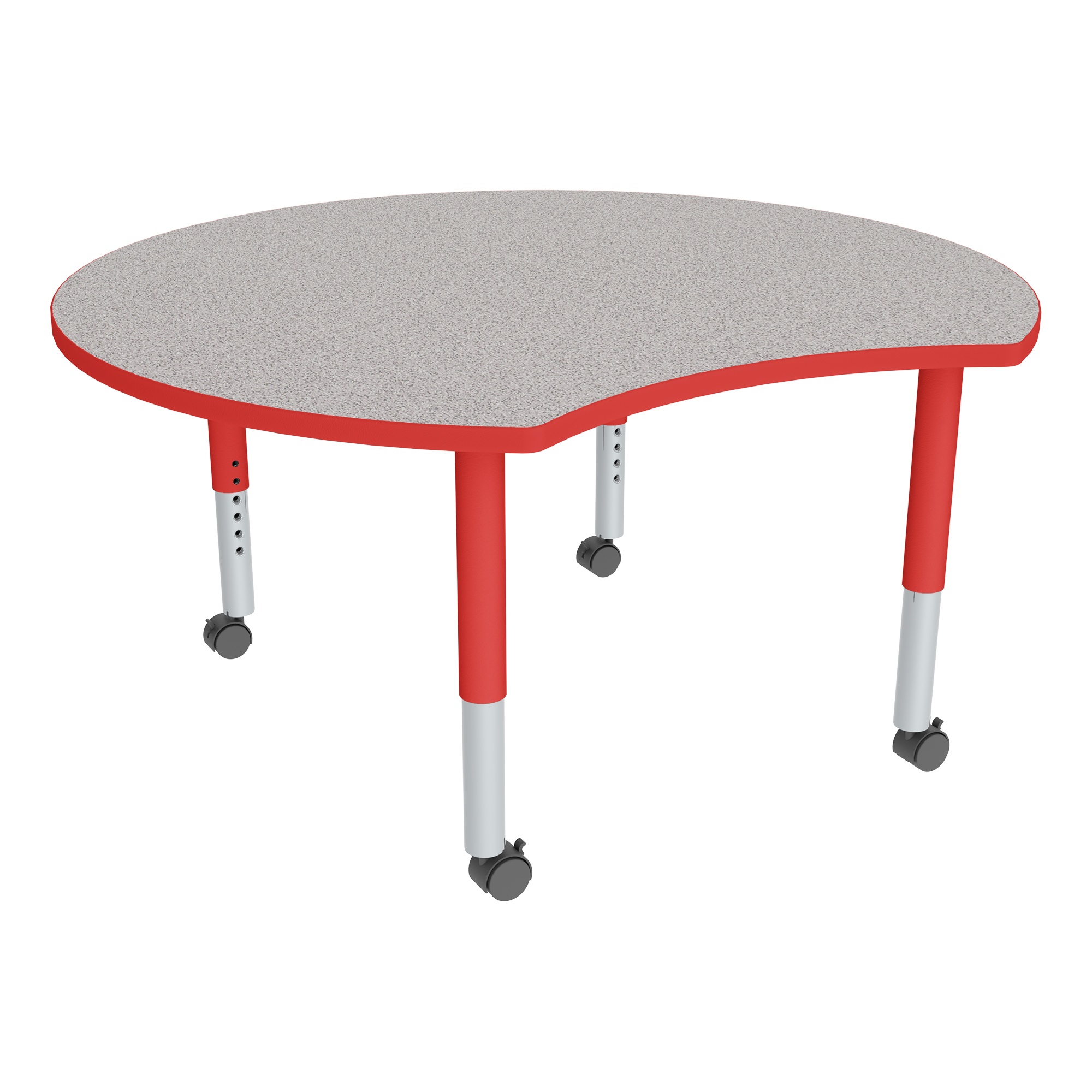 Crescent Adjustable-Height Mobile Preschool Collaborative Learning Table - Gray Top, Red Edge Band