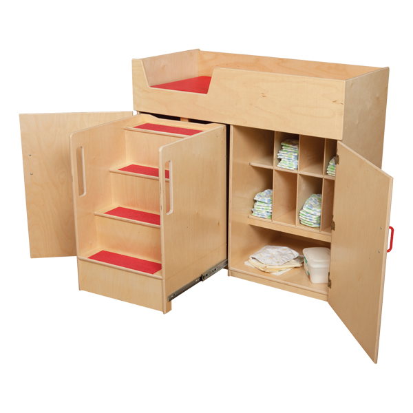 Colorful Infant Changing Table w/ Safety Steps - Shown in natural